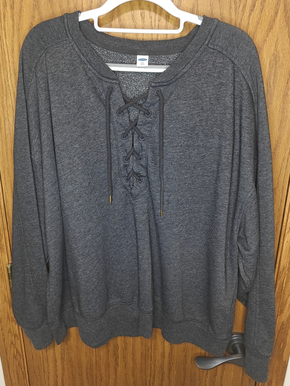 Women's Old Navy Charcoal Gray Lace-Up Scoop Neck Sweatshirt, Size XXL